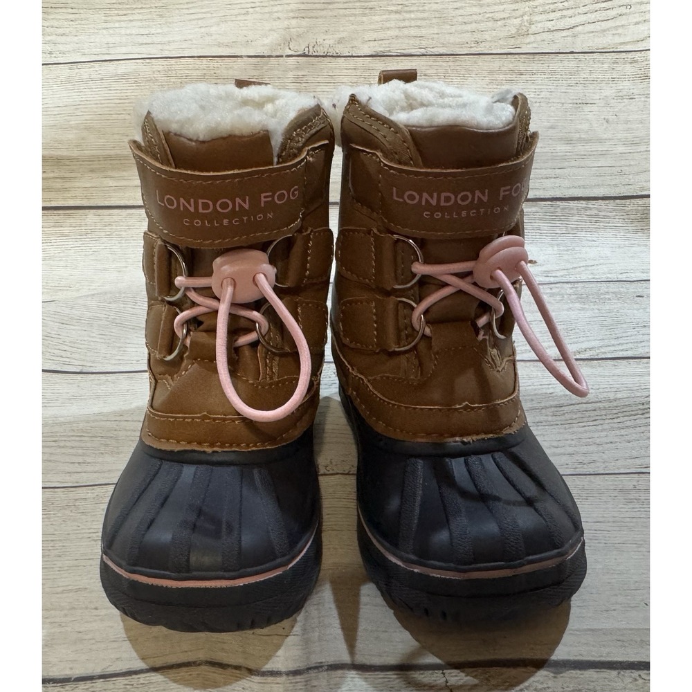 Toddler Girls London Fog Winter Snow Boots Hook Loop Brown Blue Size 6 - Picture 4 of 7